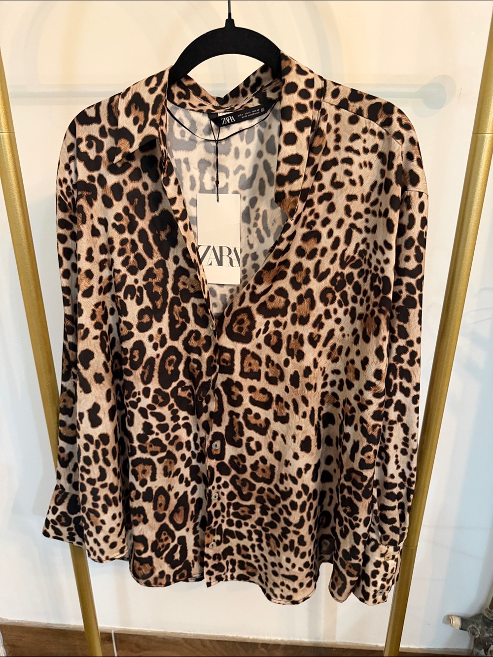 ZARA Leopard Print Button-Down Shirt in Brown and Black